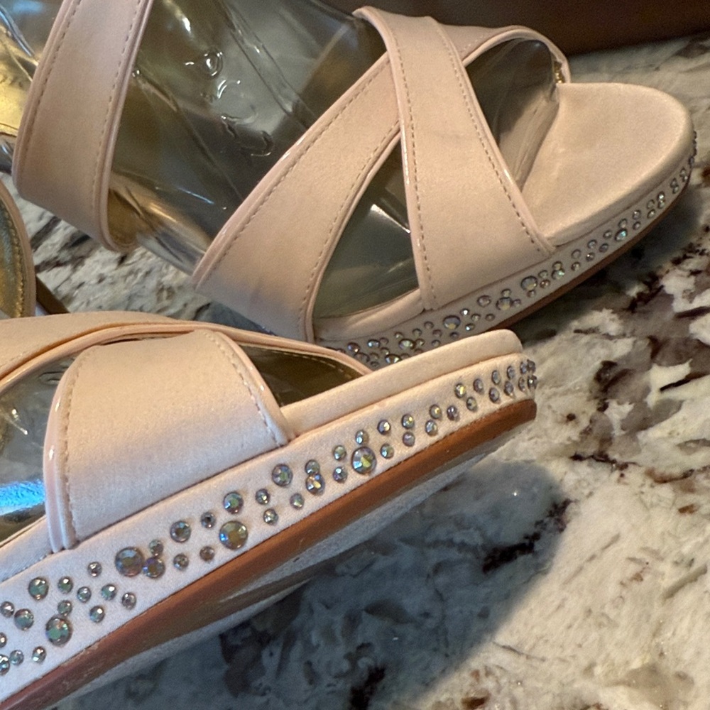 Audrey Brooke Women's Blush Heeled Sandals w/ Rhinestones - Picture 10 of 12